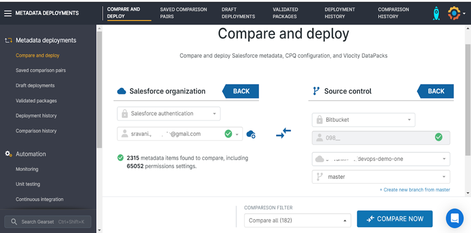 compare and deploy