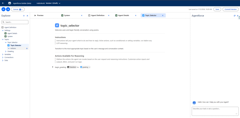 New Agentforce Builder UI 3